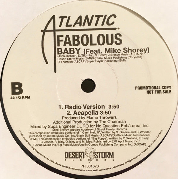 Fabolous Featuring Mike Shorey : Baby (12", Promo)