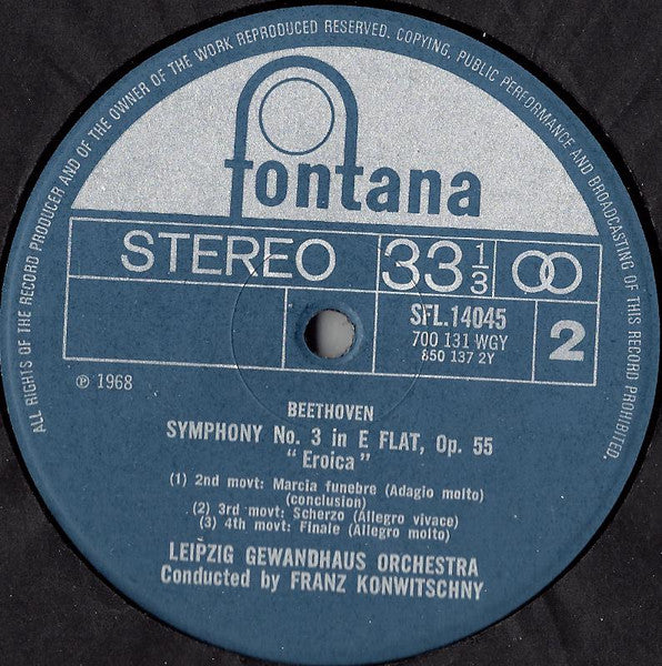 Ludwig van Beethoven, Gewandhausorchester Leipzig, Franz Konwitschny : Symphony No. 3 In E Flat, Op. 55 "Eroica" (LP, RE)