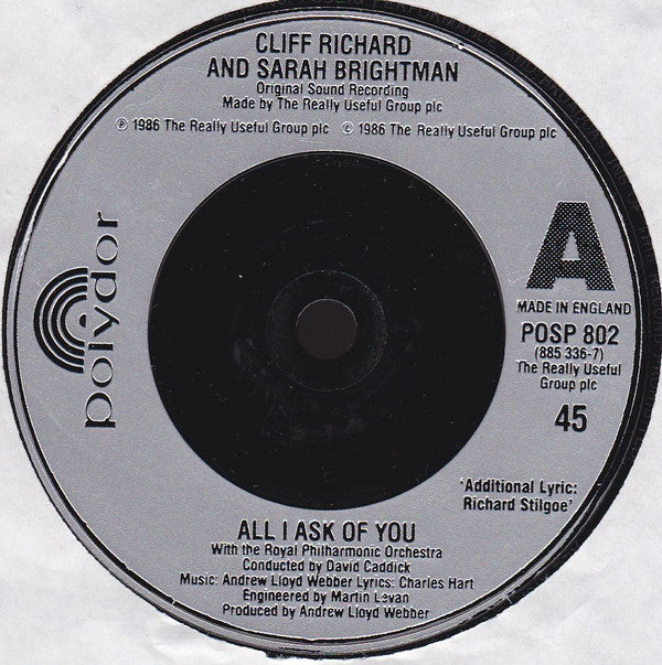 Cliff Richard, Sarah Brightman : All I Ask Of You (7", Single, Sil)