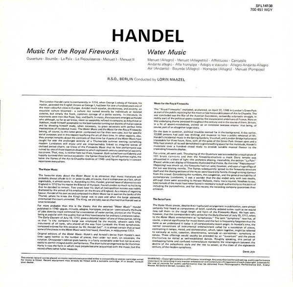 Georg Friedrich Händel, Lorin Maazel : Royal Fireworks Music / Water Music Suite (LP, RE)