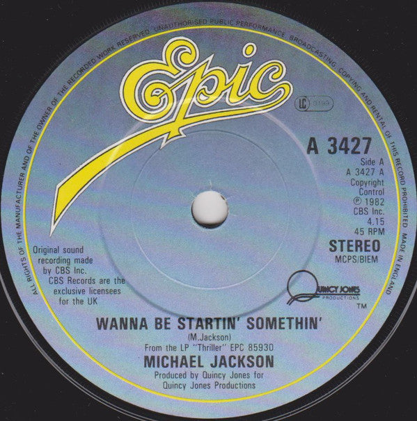 Michael Jackson : Wanna Be Startin' Somethin' (7", Single, Pap)