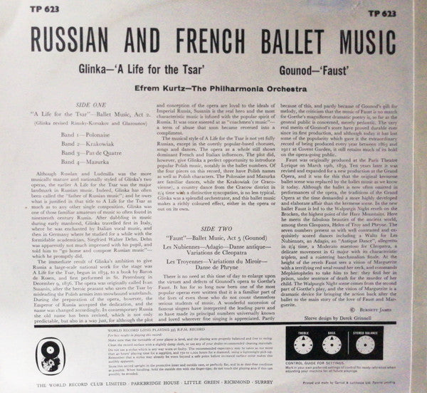 Mikhail Ivanovich Glinka, Charles Gounod, Efrem Kurtz, Philharmonia Orchestra : Russian And French Ballet Music - Life For A Tsar And Faust (LP, Album)