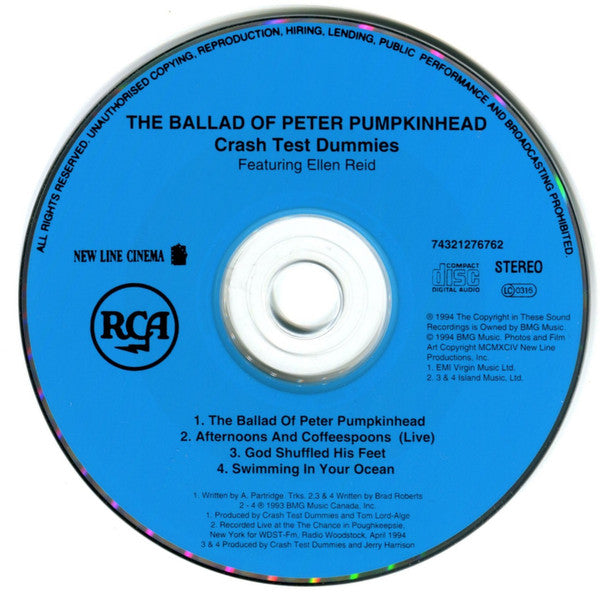 Crash Test Dummies Featuring Ellen Reid : The Ballad Of Peter Pumpkinhead (CD, Single)