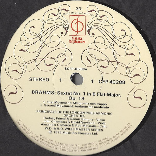 Johannes Brahms, London Philharmonic Orchestra : String Sextet No. 1 In B Flat, Op. 18 (LP)