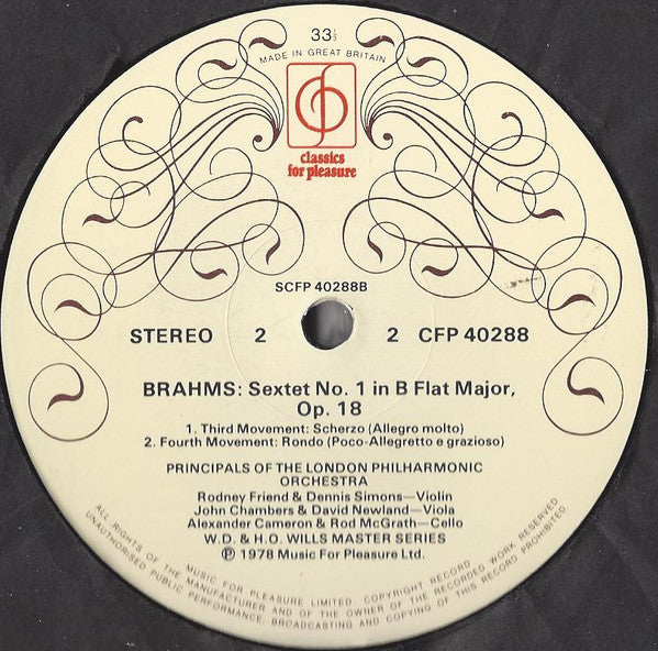 Johannes Brahms, London Philharmonic Orchestra : String Sextet No. 1 In B Flat, Op. 18 (LP)