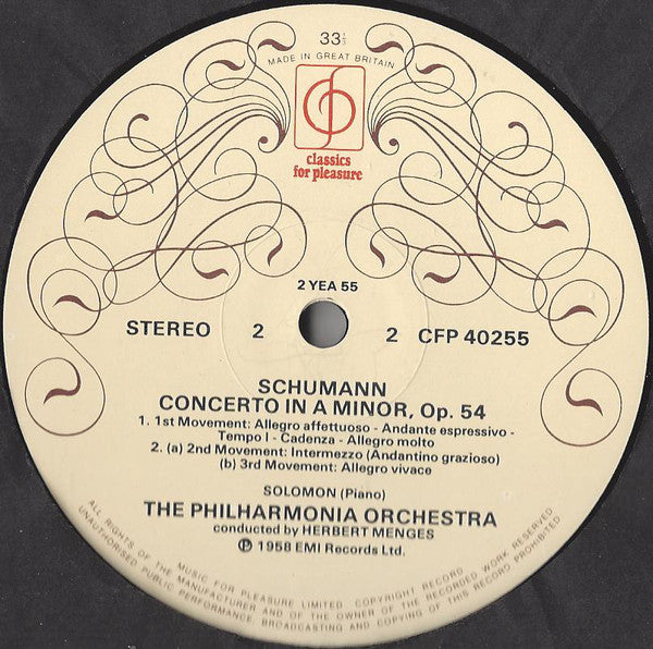 Edvard Grieg / Robert Schumann, Solomon (6), Philharmonia Orchestra, Herbert Menges : Piano Concertos (LP, RE)