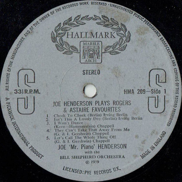 Joe "Mr Piano" Henderson : Plays Rogers & Astaire Favourites (LP, Album, RE)