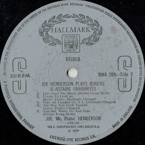 Joe "Mr Piano" Henderson : Plays Rogers & Astaire Favourites (LP, Album, RE)
