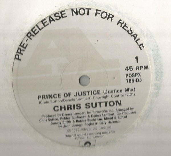 Chris Sutton : Prince Of Justice (12", Promo)