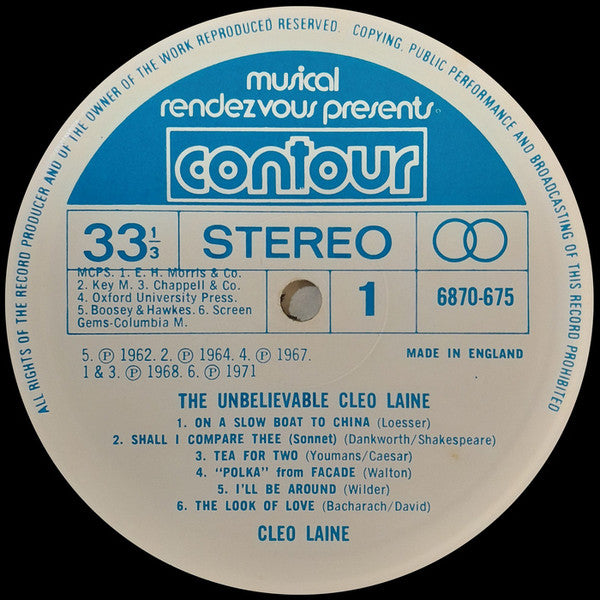 Cleo Laine : The Unbelievable Cleo Laine (LP, Album)