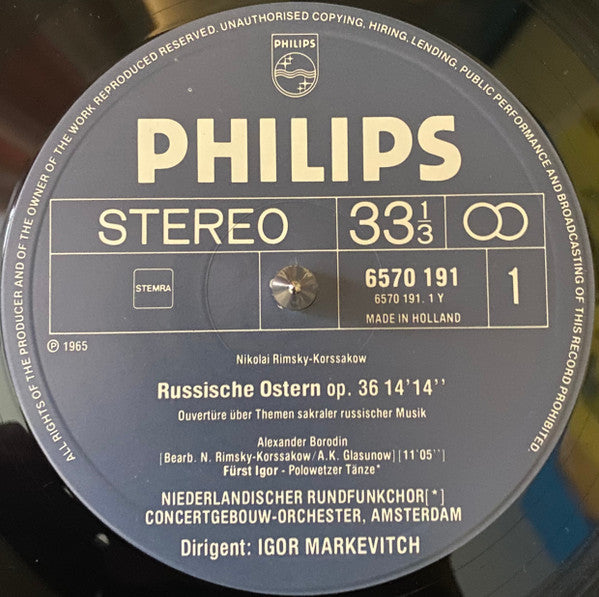 Tchaikovsky* / Rimsky-Korsakov* / Borodin*, Igor Markevitch, Concertgebouw Orchestra, Amsterdam* : Overture 1812 / Russian Easter Festival / Polovtsian Dances (LP, RE)