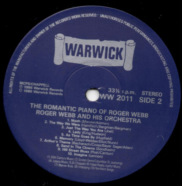 Roger Webb And His Orchestra : The Romantic Piano Of Roger Webb (LP, Comp)