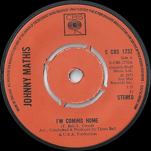 Johnny Mathis : I'm Coming Home (7", Ora)