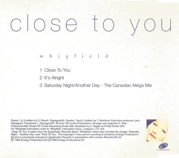 Whigfield : Close To You (CD, Single, S/Edition)