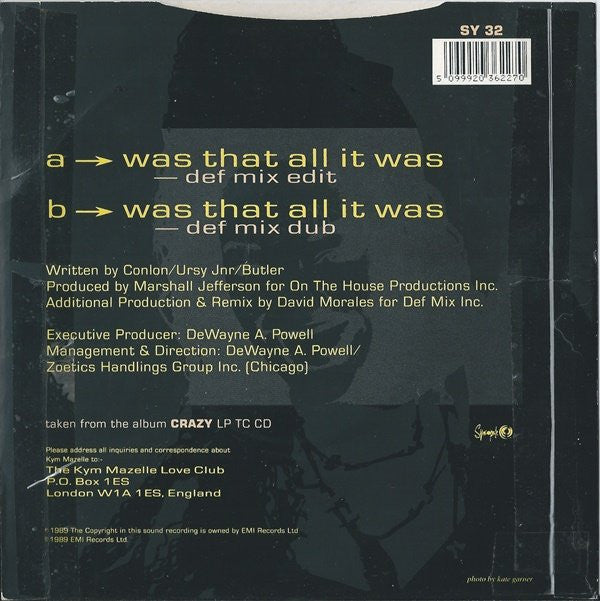 Kym Mazelle : Was That All It Was (7", Single, Car)