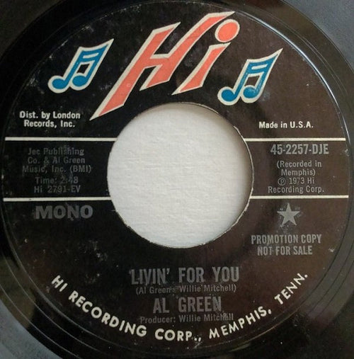 Al Green : Livin' For You (7", Single, Mono, Promo)