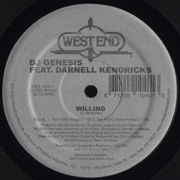 DJ Genesis Feat. Darnell Kendricks : Willing (12")