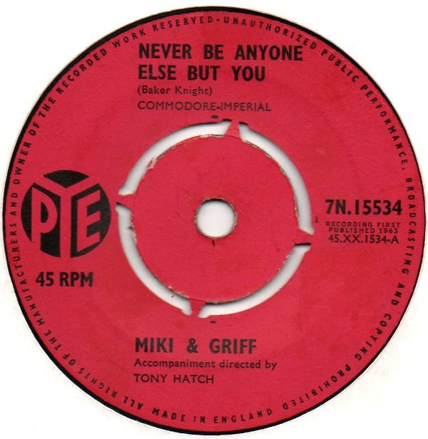 Miki & Griff : There'll Never Be Anyone Else (7", Single)