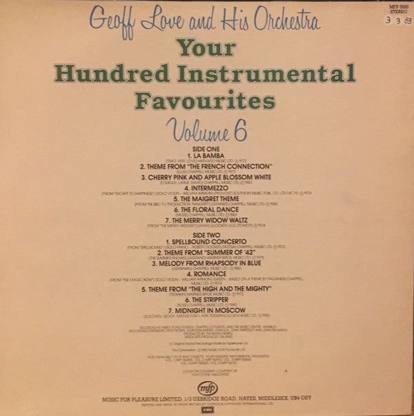 Geoff Love & His Orchestra : Your Hundred Instrumental Favourites Volume 6 (LP, Album, Comp)