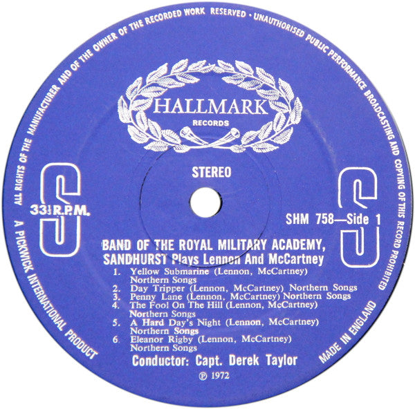 Band Of The Royal Military Academy, Sandhurst Plays Lennon-McCartney : Band Of The Royal Military Academy, Sandhurst Plays Lennon & McCartney (LP)