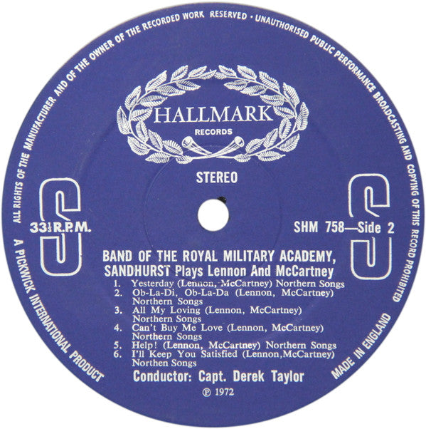 Band Of The Royal Military Academy, Sandhurst Plays Lennon-McCartney : Band Of The Royal Military Academy, Sandhurst Plays Lennon & McCartney (LP)