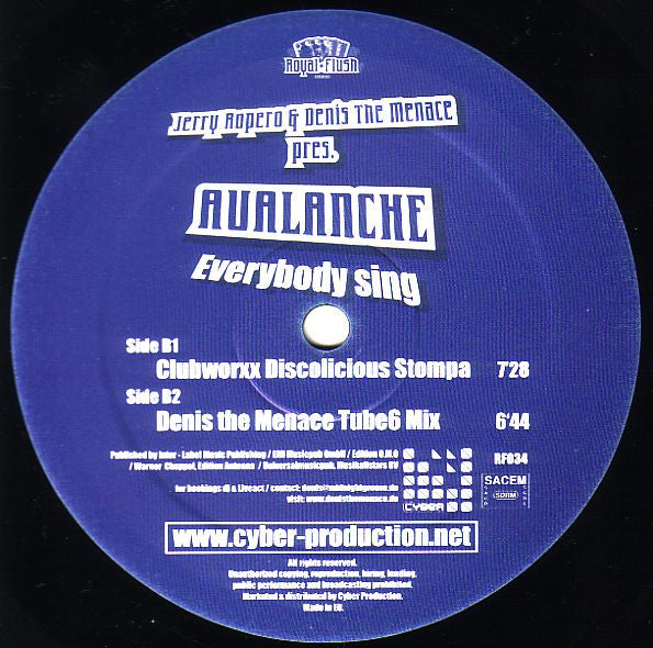 Jerry Ropero & Denis The Menace Pres. Avalanche (7) : Everybody Sing (12")
