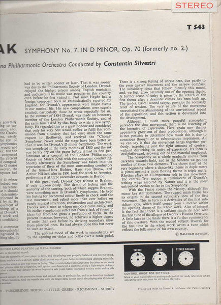 Antonín Dvořák, Wiener Philharmoniker Conducted By Constantin Silvestri : Symphony No. 7 In D Minor, Op. 70 (LP, Club, RE)
