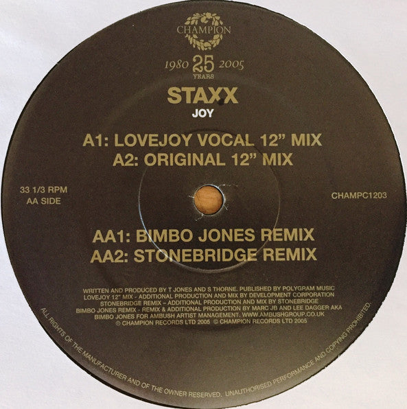 Staxx : Joy (12", Ltd)