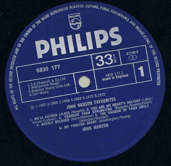John Hanson (3) : John Hanson Favourites (LP, Smplr)