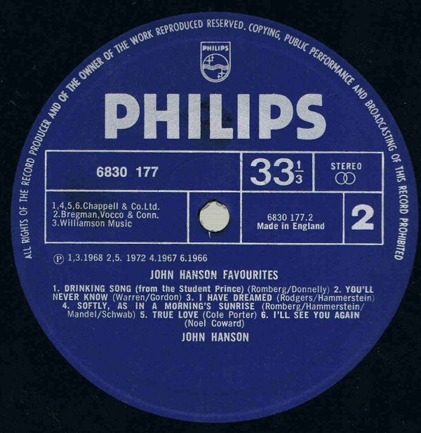 John Hanson (3) : John Hanson Favourites (LP, Smplr)