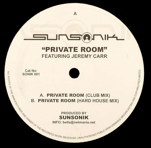 Sunsonik Feat. Jeremy Carr : Private Room (12")