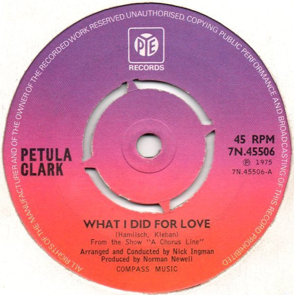 Petula Clark : What I Did For Love (7", Single)