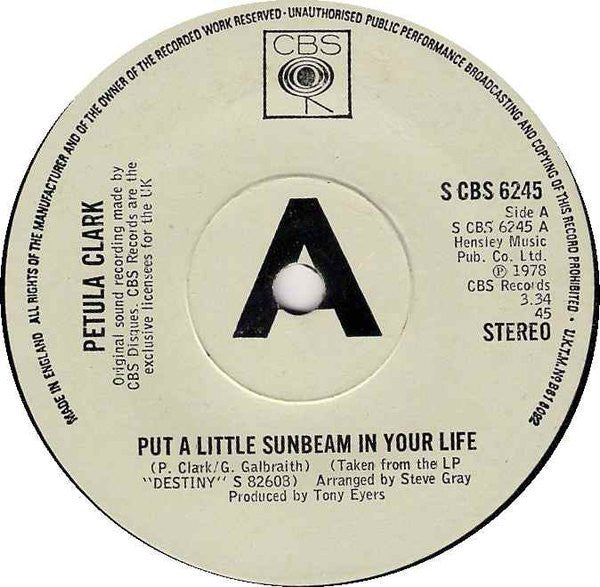 Petula Clark : Put A Little Sunbeam In Your Life (7", Promo)