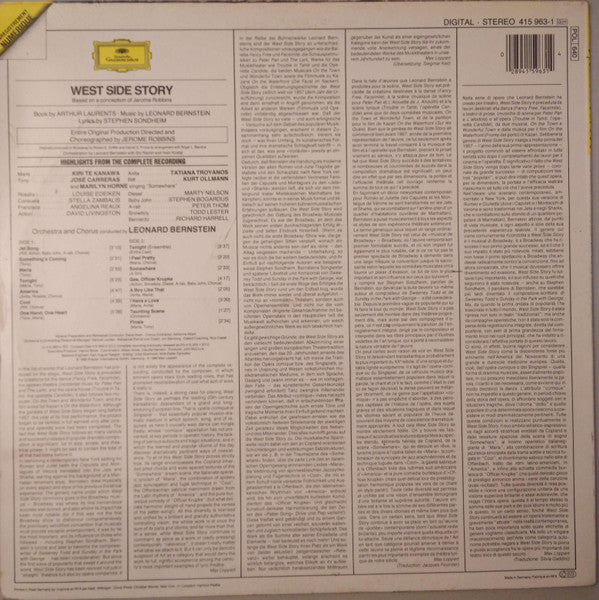 Leonard Bernstein, Kiri Te Kanawa, José Carreras, Tatiana Troyanos, Kurt Ollmann, Marilyn Horne : West Side Story (Highlights) (LP)