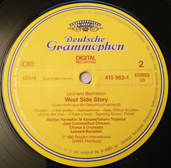 Leonard Bernstein, Kiri Te Kanawa, José Carreras, Tatiana Troyanos, Kurt Ollmann, Marilyn Horne : West Side Story (Highlights) (LP)