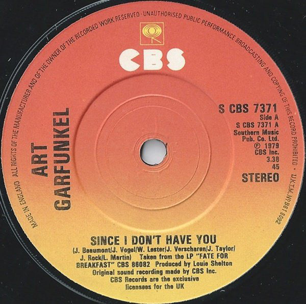 Art Garfunkel : Since I Don't Have You (7", Single)