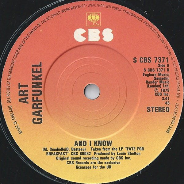 Art Garfunkel : Since I Don't Have You (7", Single)