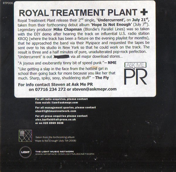 Royal Treatment Plant : Undercurrent (CD, Single, Promo)
