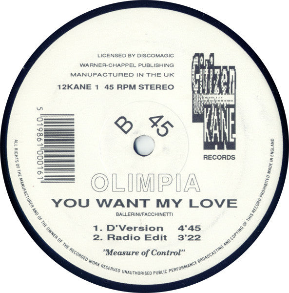 Olimpia : You Want My Love (12")
