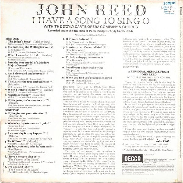 John Reed (6) : I Have Song To Sing O (LP, Comp)