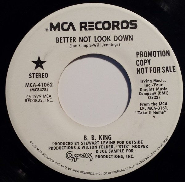 B.B. King : Better Not Look Down  (7", Single, Promo)