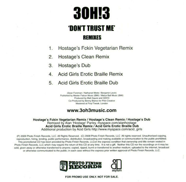 3OH!3 : Don't Trust Me - Remixes (CDr, Single, Promo)