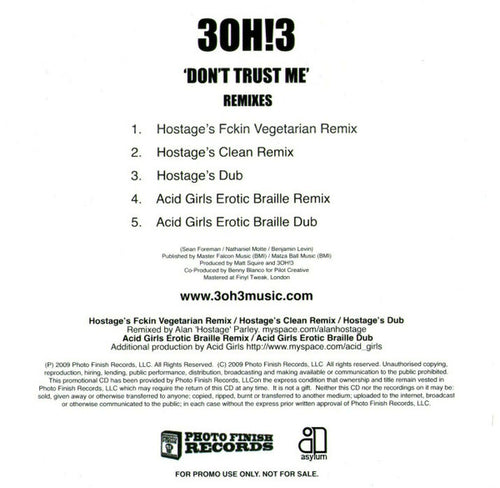3OH!3 : Don't Trust Me - Remixes (CDr, Single, Promo)