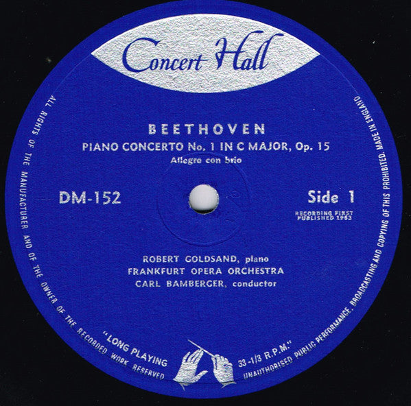 Ludwig van Beethoven — Robert Goldsand , Pianist - Frankfurter Opern- Und Museumsorchester - Carl Bamberger : Piano Concerto No. 1 In C Major, Opus 15 (10", Mono)
