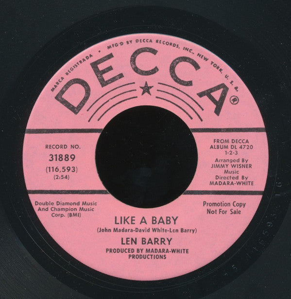 Len Barry : Like A Baby (7", Promo)