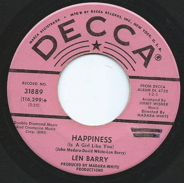 Len Barry : Like A Baby (7", Promo)