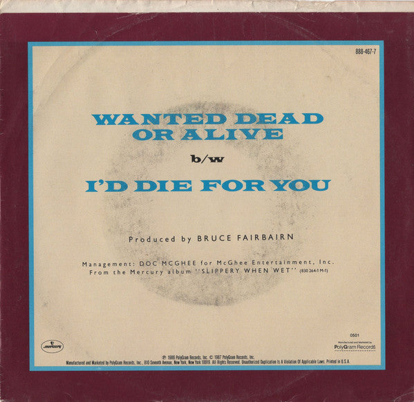 Bon Jovi : Wanted Dead Or Alive (7", Single, 70 )