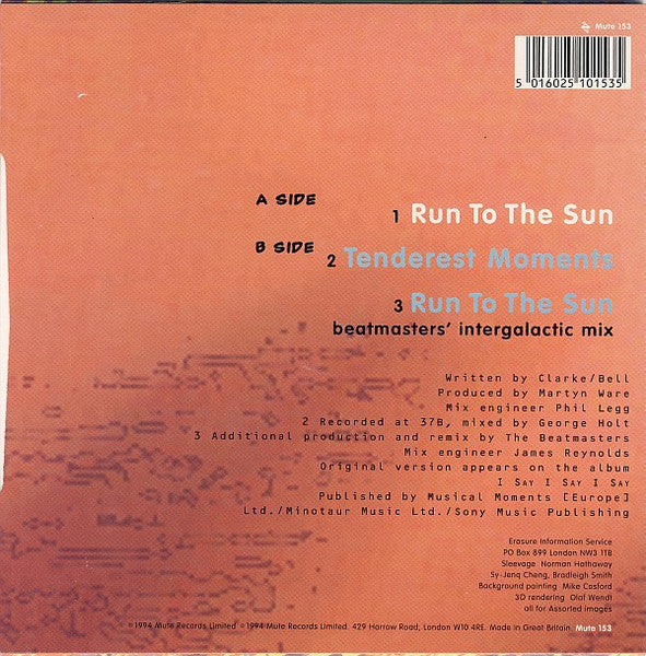 Erasure : Run To The Sun (7", Single, Ltd, Yel)