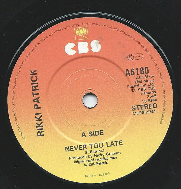 Rikki Patrick : Never Too Late / So Much In Love (7")