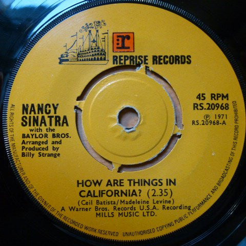 Nancy Sinatra : How Are Things In California? (7")